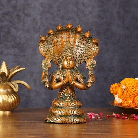 Vintage Brass Patanjali Statue - 8" Divine Sculpture - Sama Homes Idol - Brass Sculpture