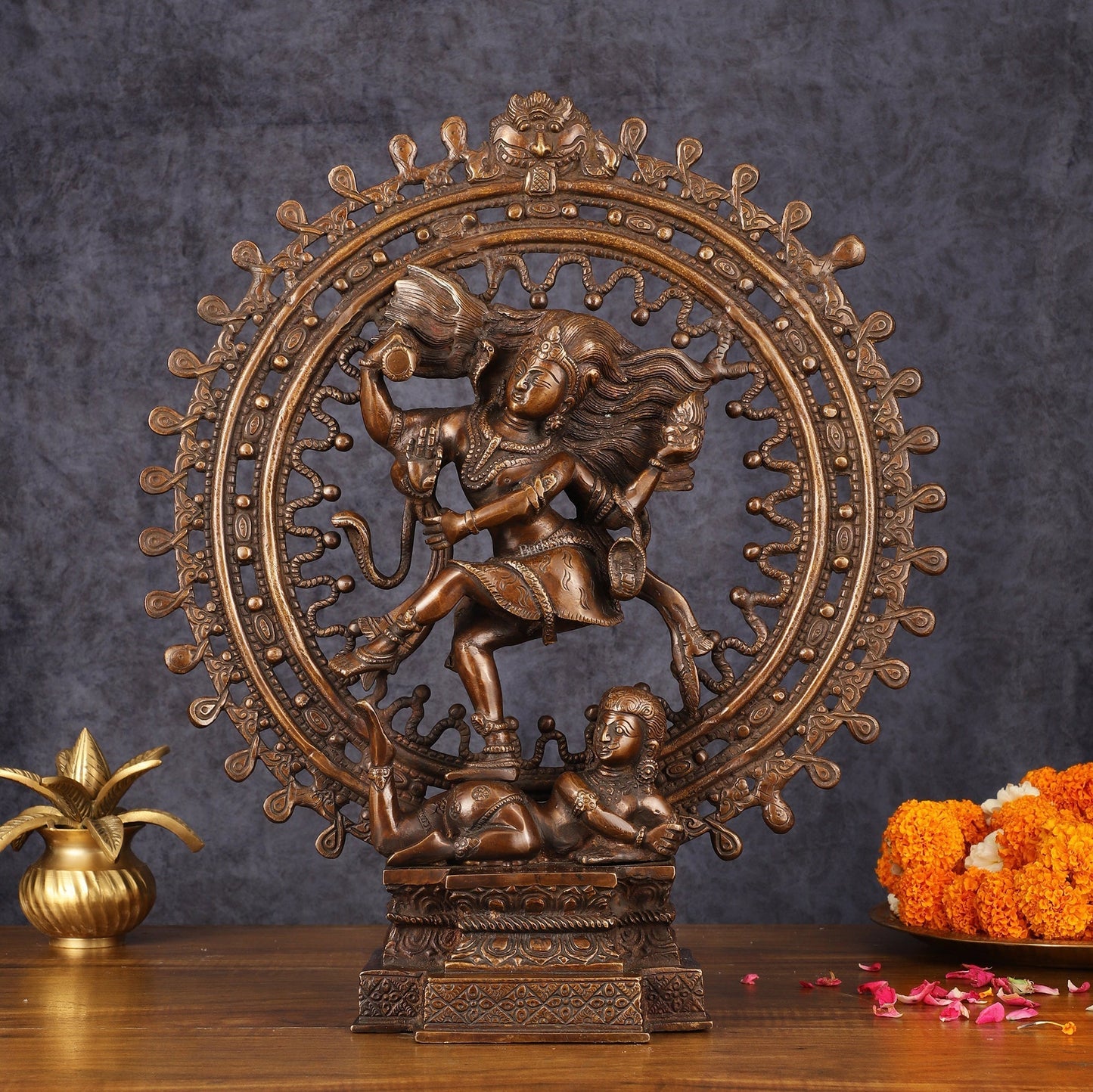 Vintage Brass Superfine Nataraja Statue with Beautiful Dreadlocks - 17" Divine Sculpture - Sama Homes Idol - Brass Sculpture