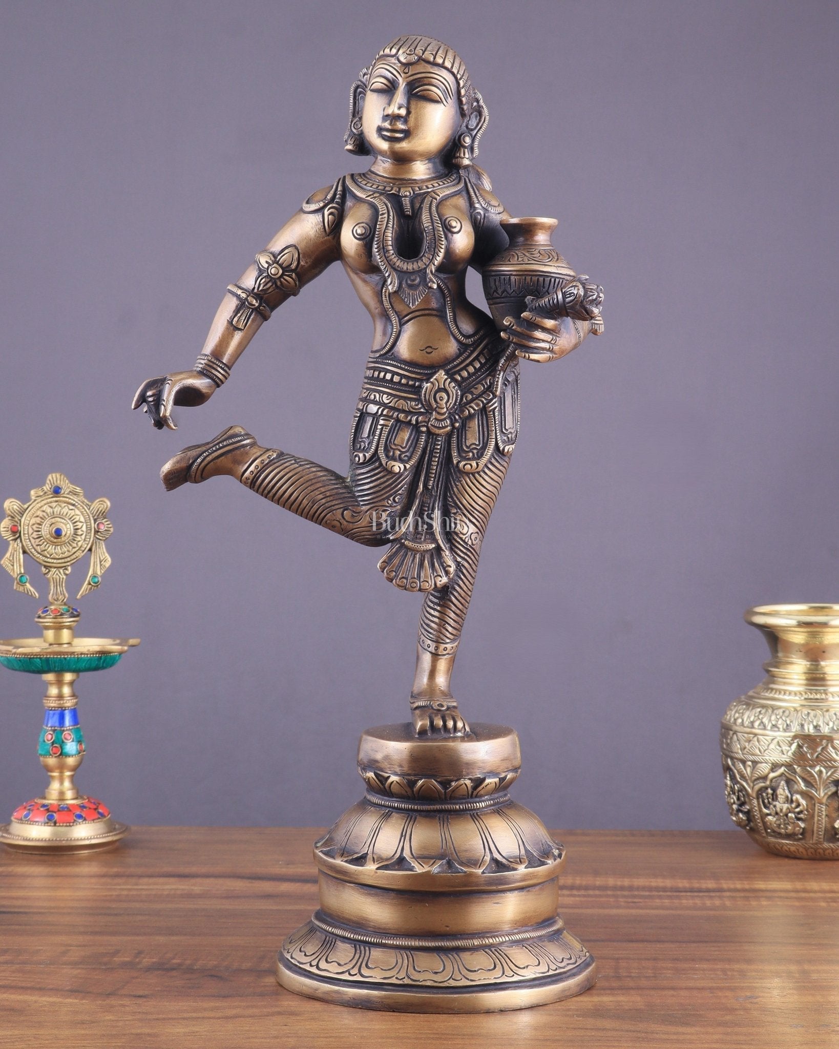 Vintage Brass Vishnu Mohini Avatar Sculpture 16.5" - Sama Homes Idol - Brass Sculpture - Eco-friendly - Sama Homes