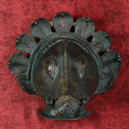 Vintage Bronze Varaha swamy Face Wall Hanging Mask - Lost Wax 13" - Sama Homes Idol - Brass Sculpture