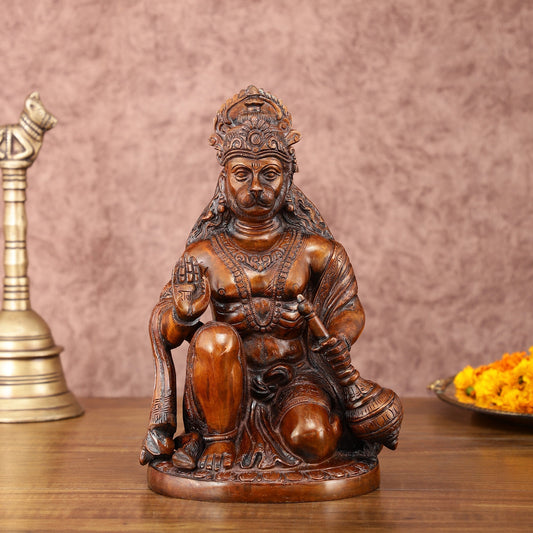 Vintage Brown Brass Hanuman Idol | 9 Inch - Sama Homes Idol - Brass Sculpture