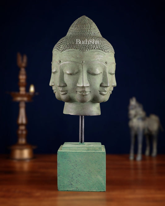 Vintage Indonesian Bronze Buddha Bust Table Accent 14.5 inch - Sama Homes Idol - Brass Sculpture