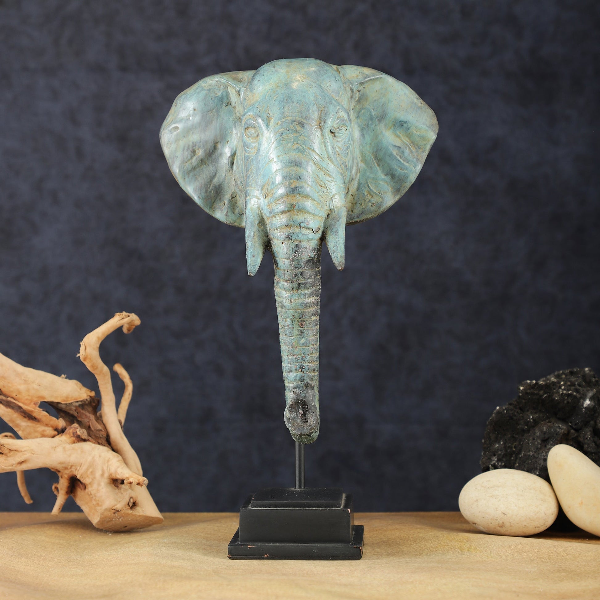 Vintage Indonesian Bronze Elephant Head Showpiece - 14 Inch, - Eco-friendly - Sama Homes
