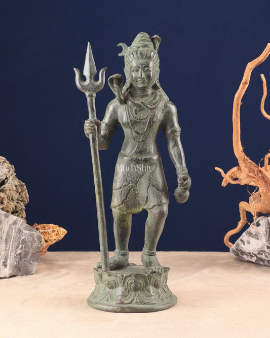 Vintage Indonesian Bronze Standing Lord Shiva Sculpture 13.5" - Sama Homes Idol - Brass Sculpture