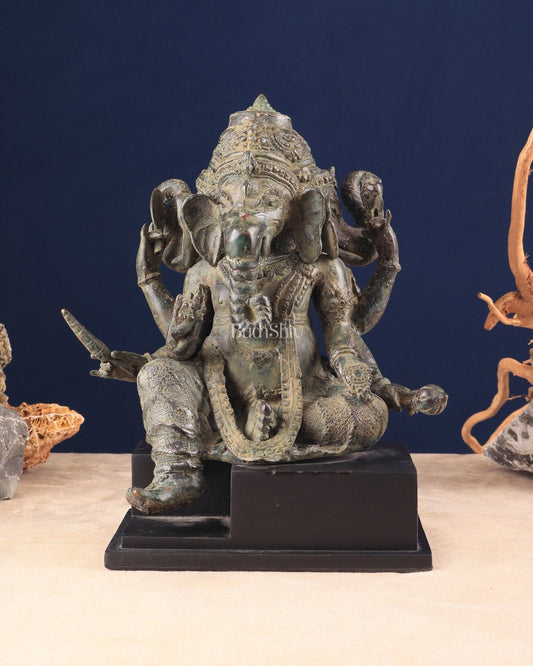 Vintage Indonesian Bronze Three-Faced Lord Ganesha Statue 12" - Sama Homes Idol - Brass Sculpture