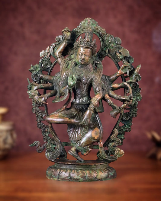 Vintage Nepalese Dancing Shiva Brass Statue - Green Patina, 12.5" - Sama Homes Idol - Brass Sculpture