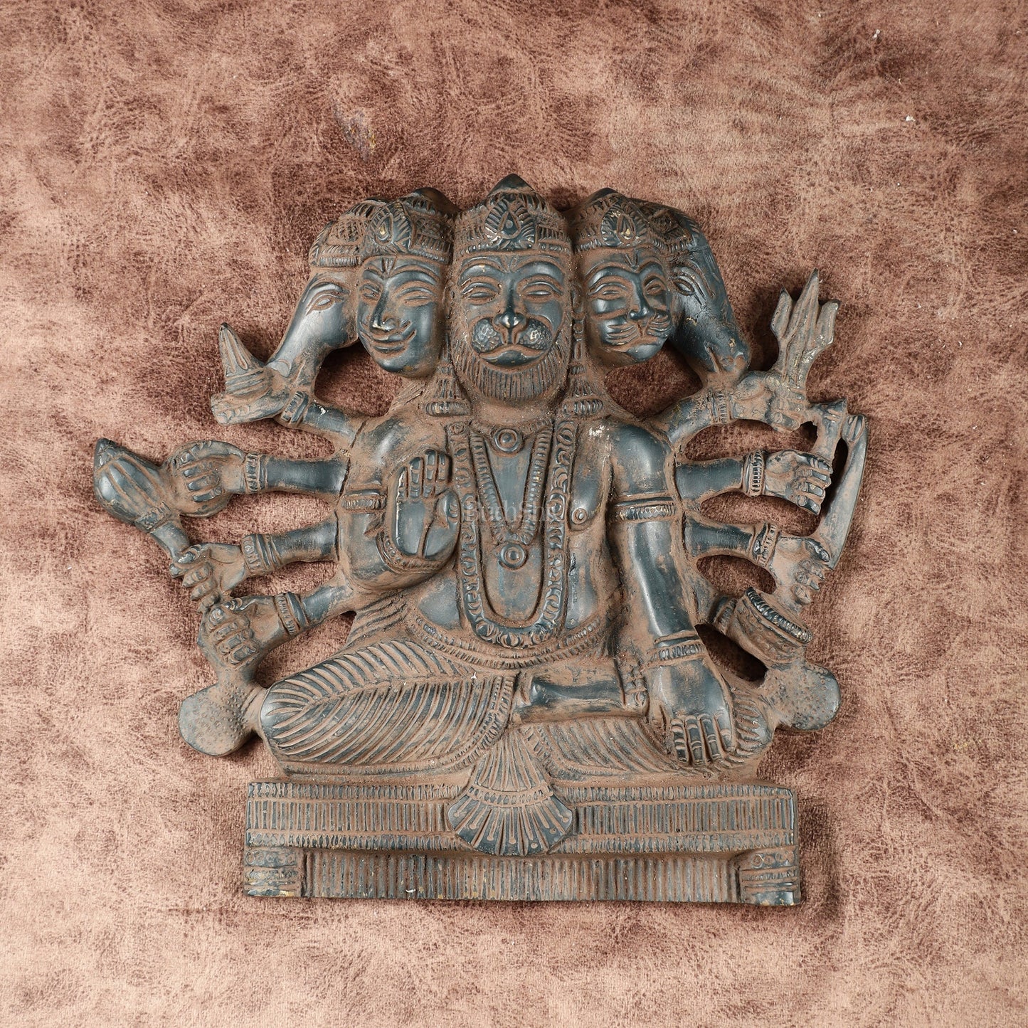 Vintage Panchmukhi Hanuman Brass Wall Hanging | Auspicious & Ward off Evil | 8" - Sama Homes Idol - Brass Sculpture