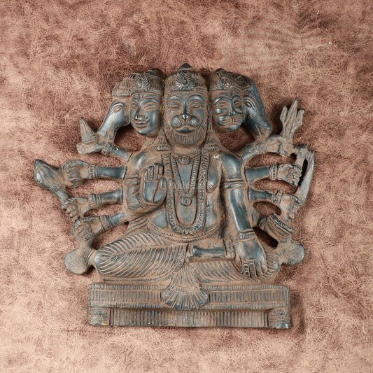 Vintage Panchmukhi Hanuman Brass Wall Hanging | Auspicious & Ward off Evil | 8" - Sama Homes Idol - Brass Sculpture