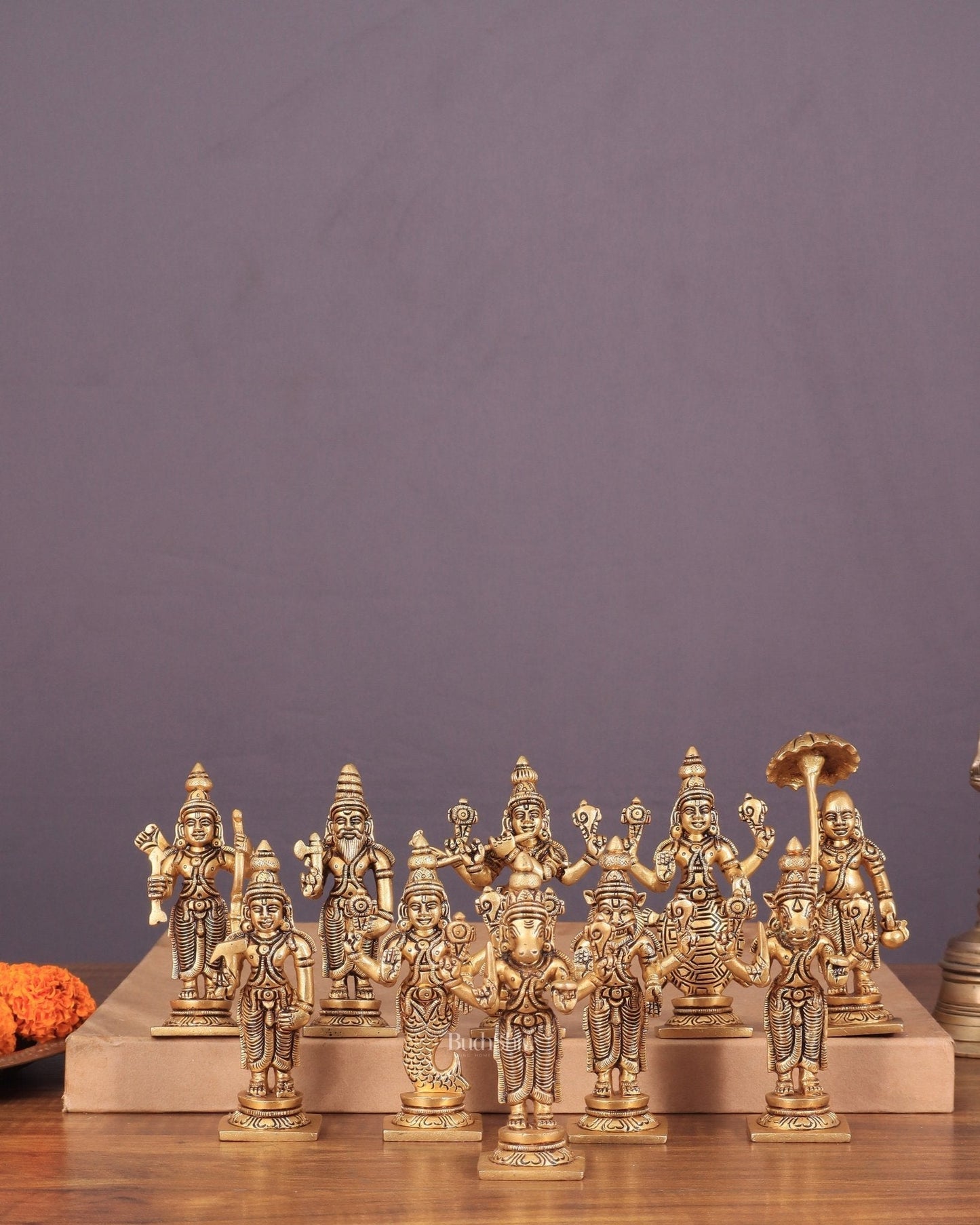 Vishnu Dashavatar Pure Brass Superfine Idols Set 4.5 inch - Sama Homes Idol - Brass Sculpture