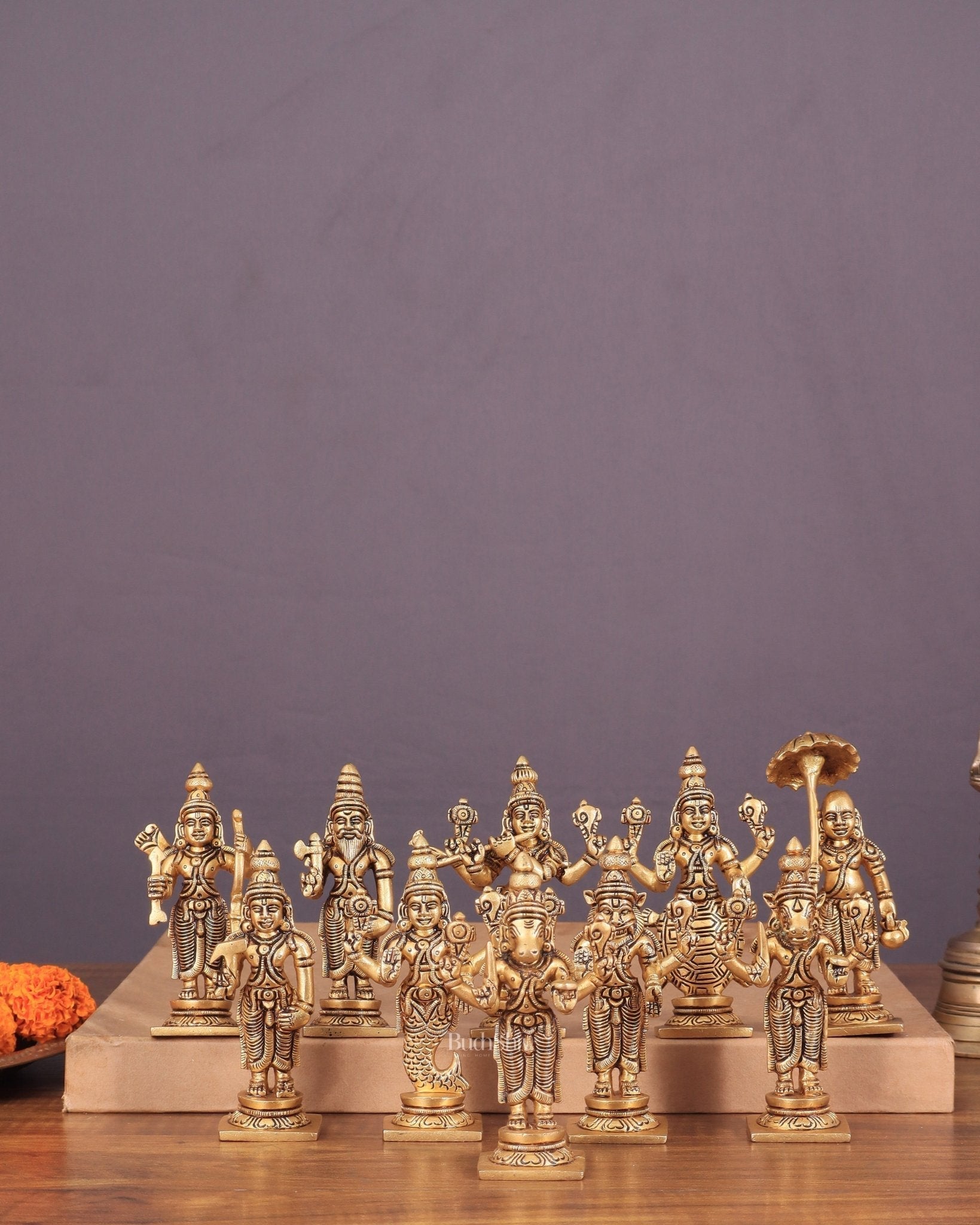 Vishnu Dashavatar Pure Brass Superfine Idols Set 4.5 inch - Sama Homes Idol - Brass Sculpture - Eco-friendly - Sama Homes