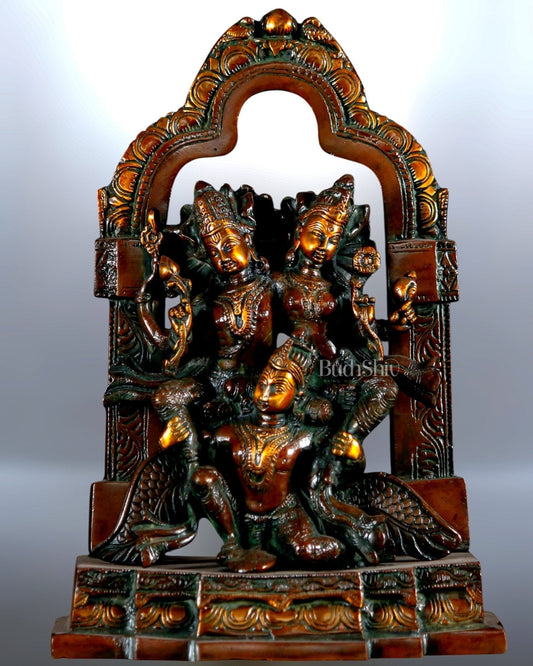 Vishnu Lakshmi on Garuda Brass idol 12 inch dual tone - Sama Homes Idol - Brass Sculpture