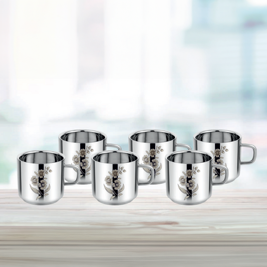 Stainless Steel Double wall tea Cup Set | Plain and Laser Design  | Premium Serveware | Sama Homes