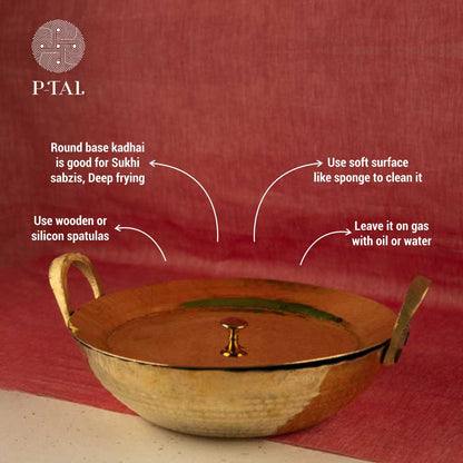 Ayurveda Starter Kit (1 Brass Kadhai, 1 Copper Tumbler, 1 Kansa (Bronze) Thaali - 10.5") - Sama Homes