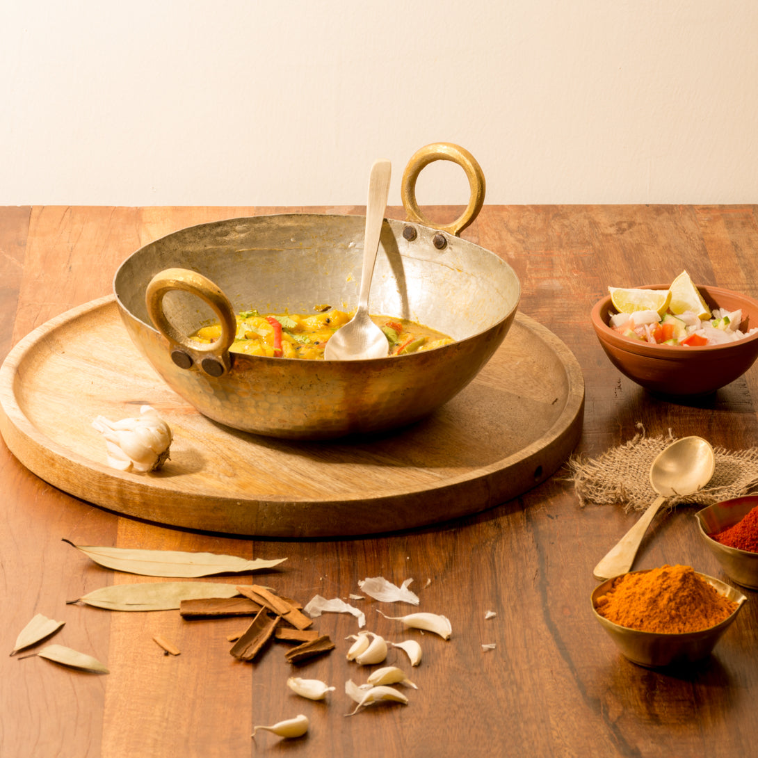 Ayurveda Starter Kit (1 Brass Kadhai, 1 Copper Tumbler, 1 Kansa (Bronze) Thaali - 10.5") - Sama Homes - Image 11