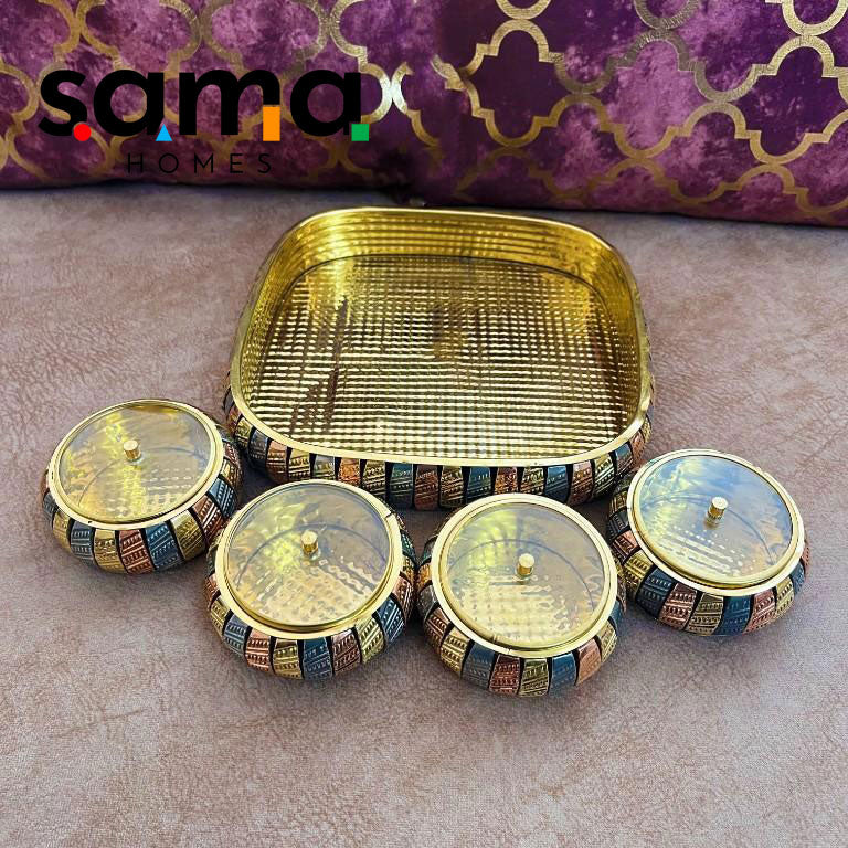 SAMA Homes - multipurpose brass supari set decorative box with 4 container set of 5