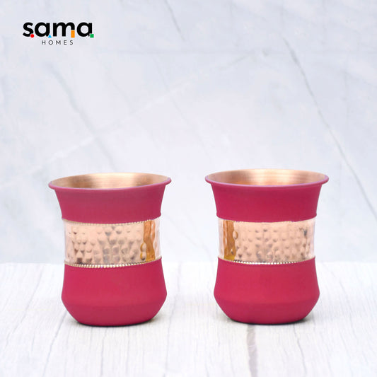 SAMA Homes - pure copper water glass silk red cherry half hammered damru tumbler capacity 300ml