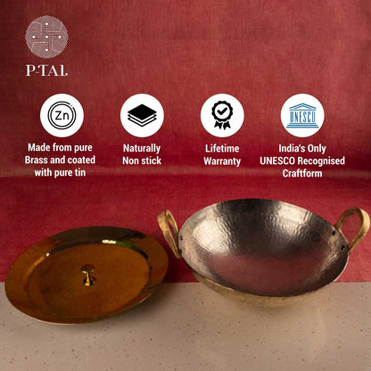 Ayurveda Starter Kit (1 Brass Kadhai, 1 Copper Tumbler, 1 Kansa (Bronze) Thaali - 10.5") - Sama Homes