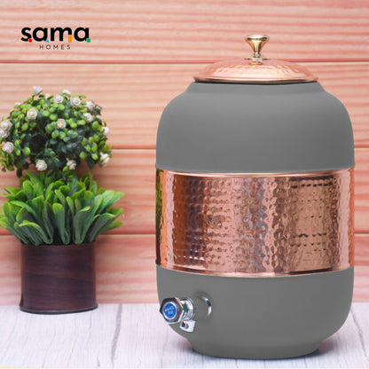 SAMA Homes - pure copper silk grey half hammered water dispenser matka capacity 8000ml