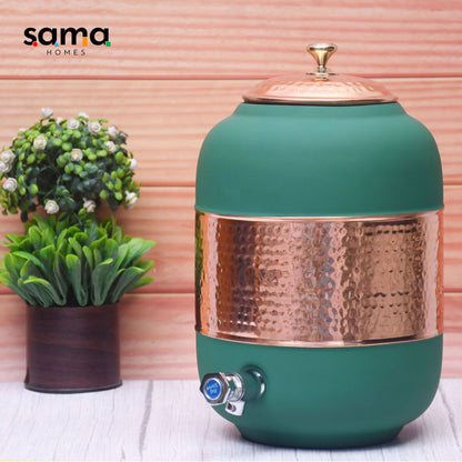 SAMA Homes - pure copper silk green half hammered water dispenser matka capacity 8000ml