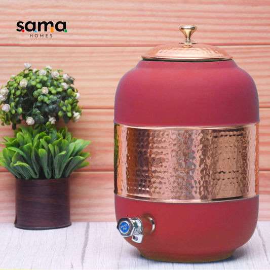 SAMA Homes - pure copper silk red cherry half hammered water dispenser matka capacity 8000ml