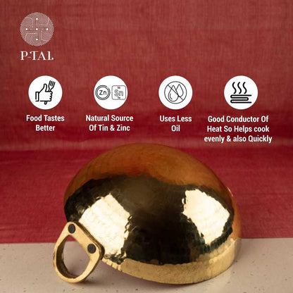 Ayurveda Starter Kit (1 Brass Kadhai, 1 Copper Tumbler, 1 Kansa (Bronze) Thaali - 10.5") - Sama Homes