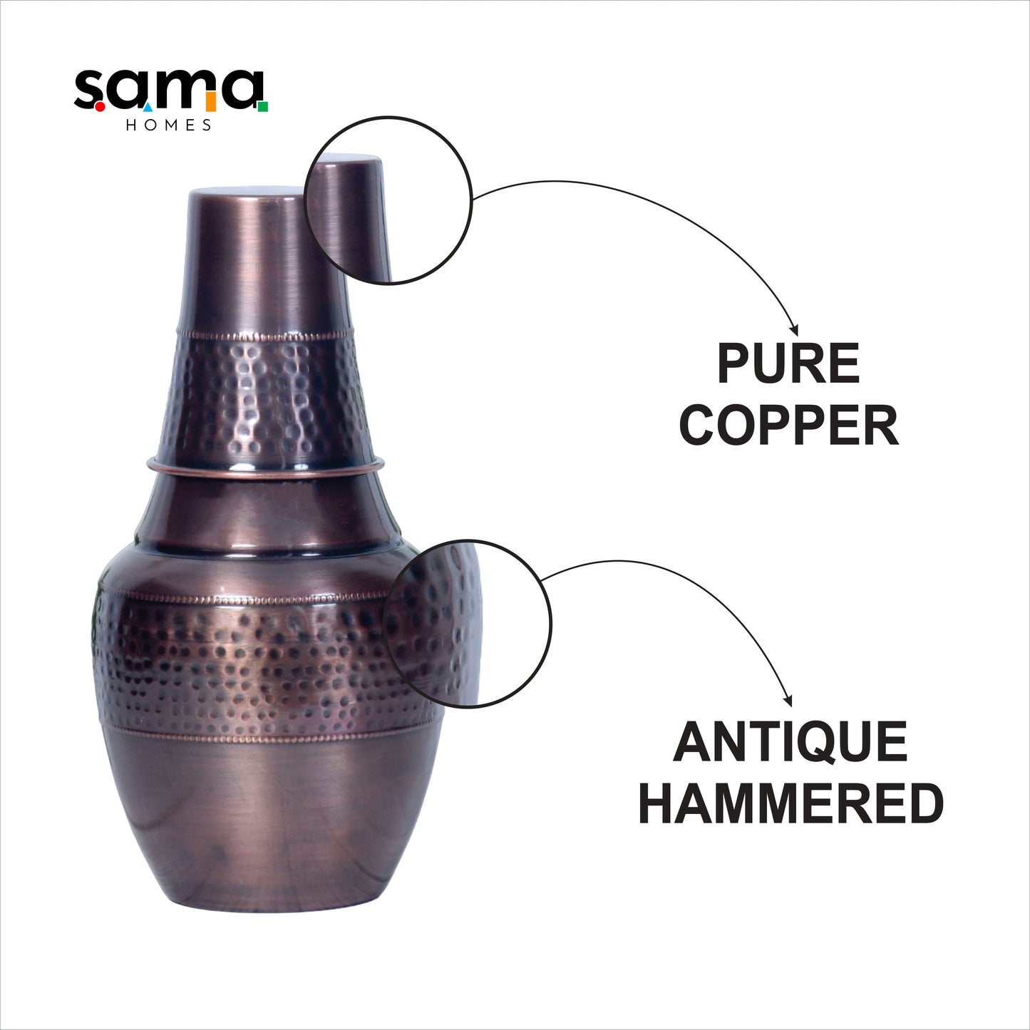 SAMA Homes - pure copper bedside venus jar antique hammered