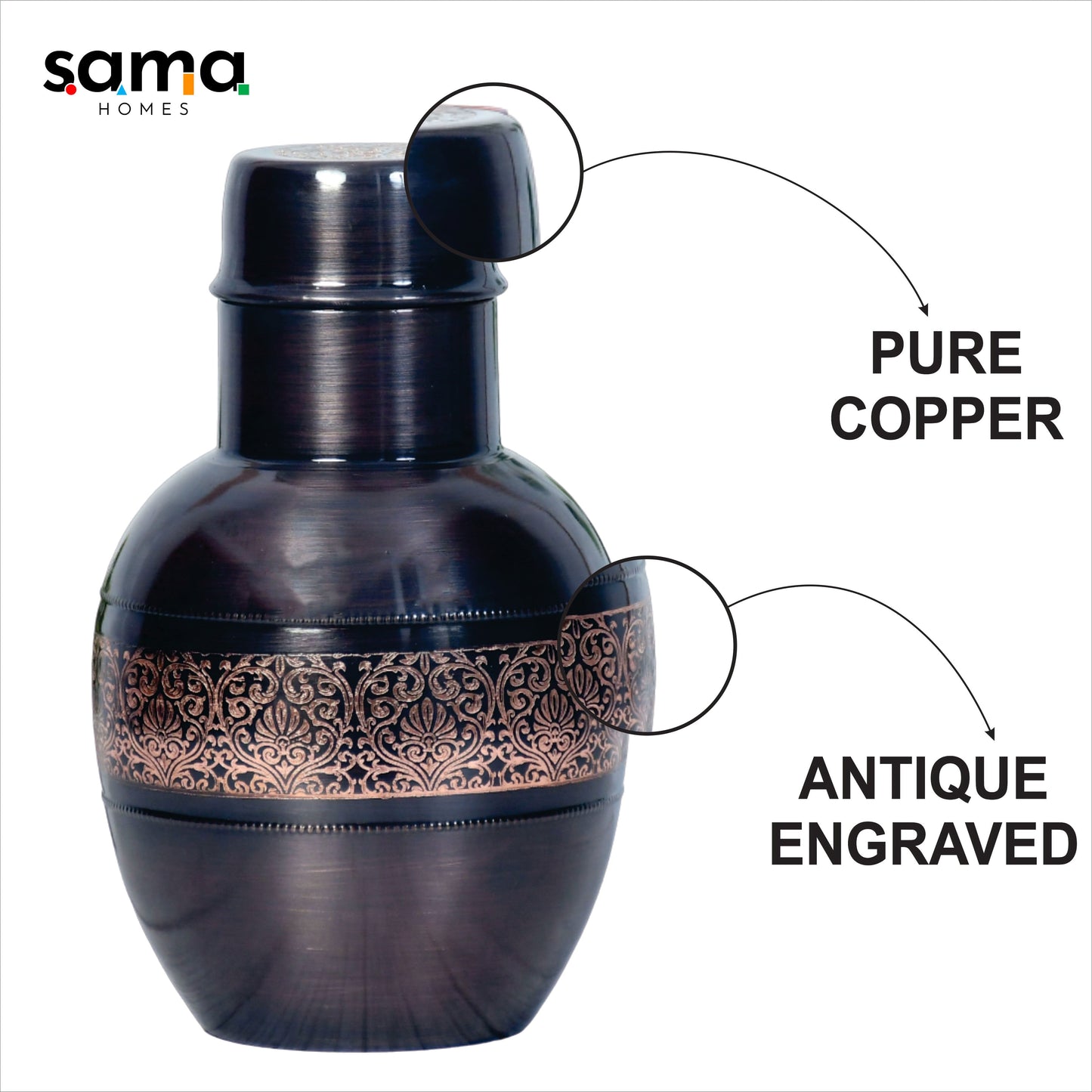 SAMA Homes - pure copper bedside apple jar antique etching