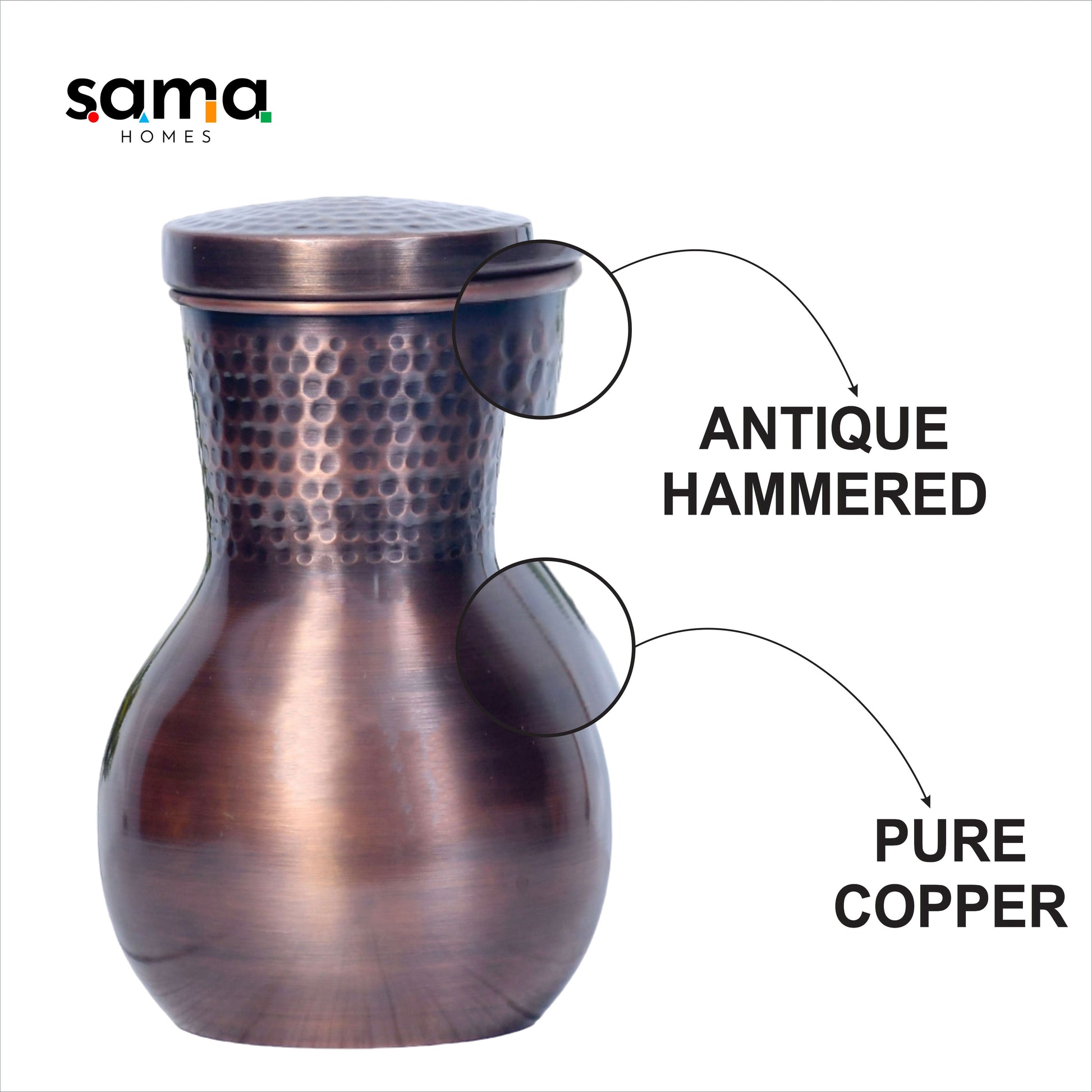 SAMA Homes - pure copper bedside damru jar antique hammered
