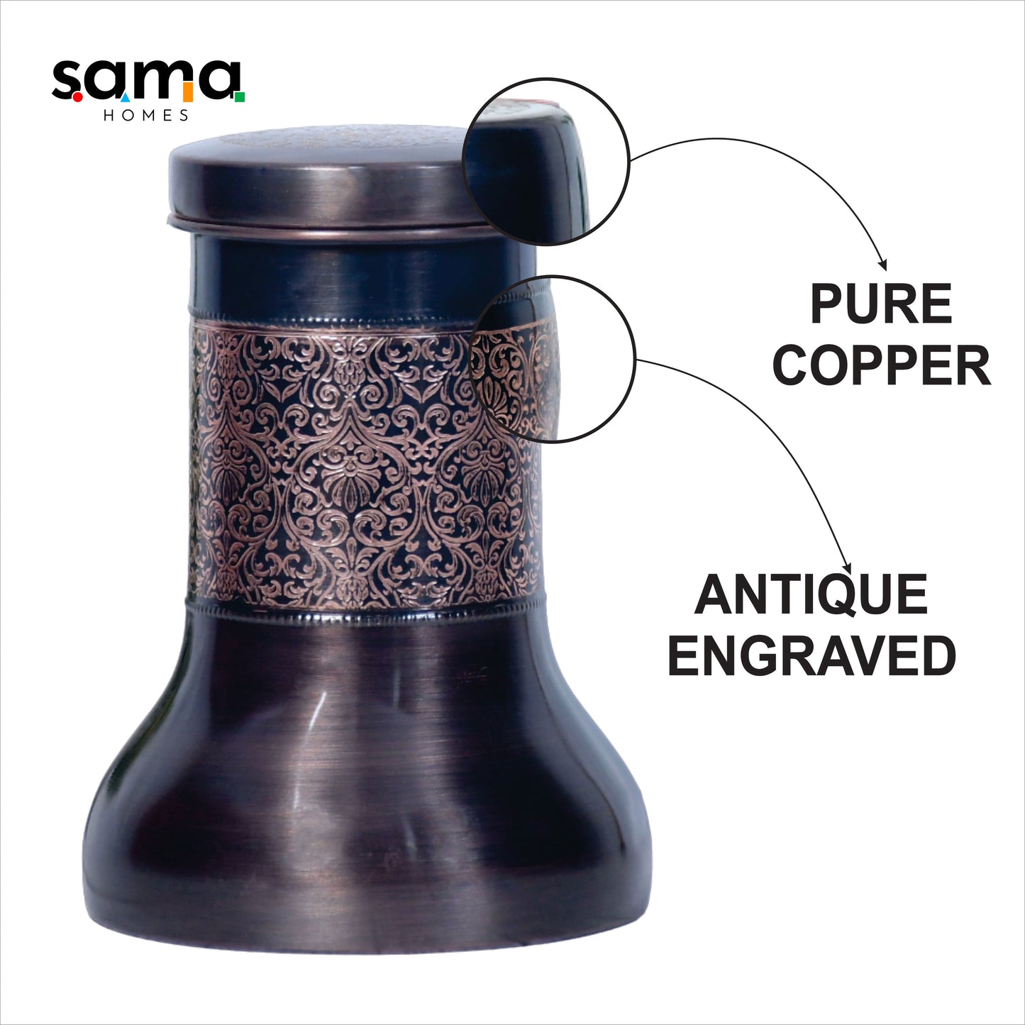 SAMA Homes - pure copper bedside lily jar antique etching