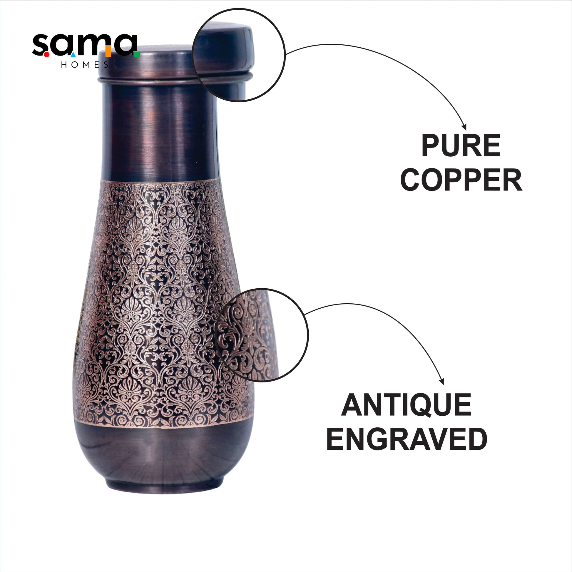 SAMA Homes - pure copper tulip jar antique etching