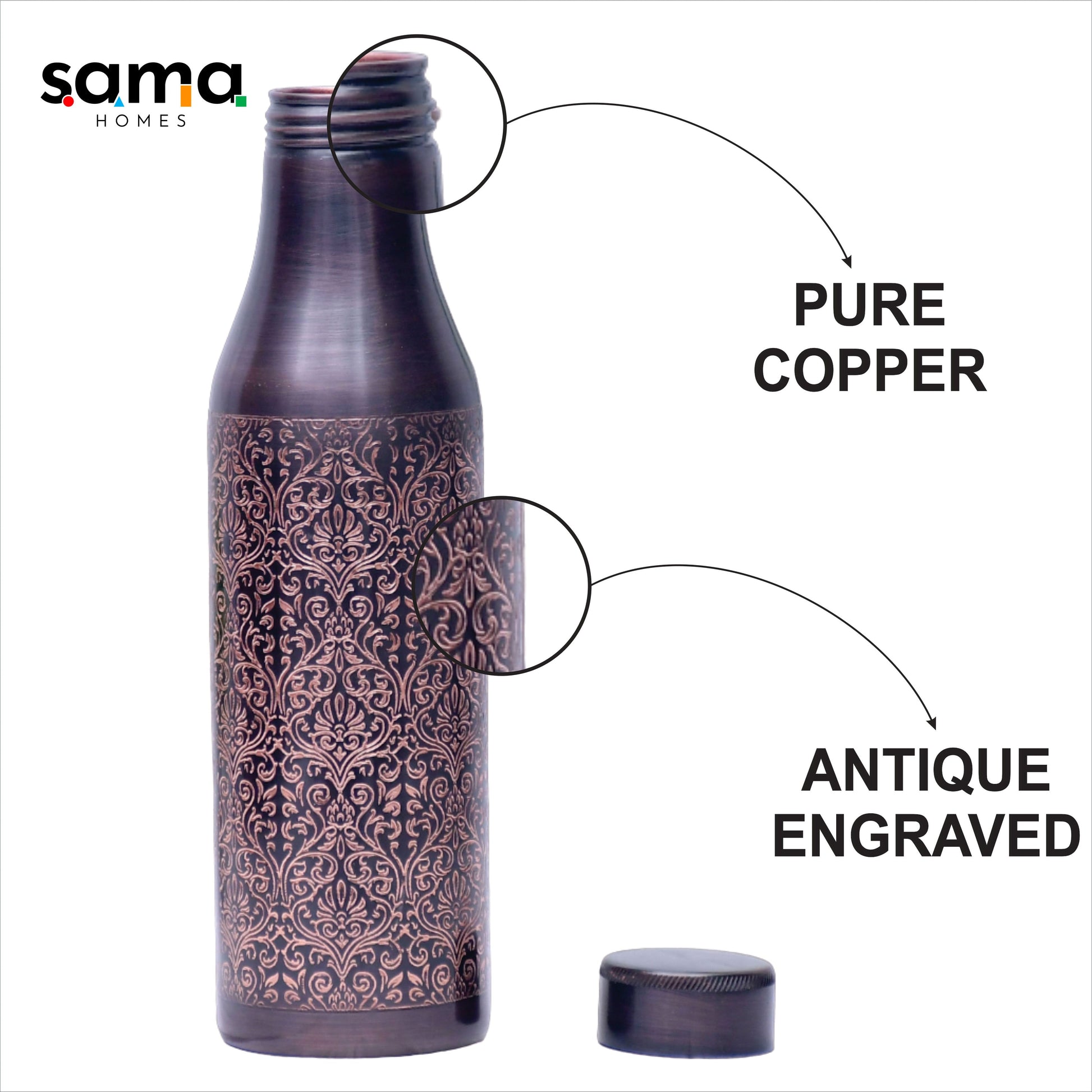 SAMA Homes - pure copper water bottle black antique design with beautiful looks