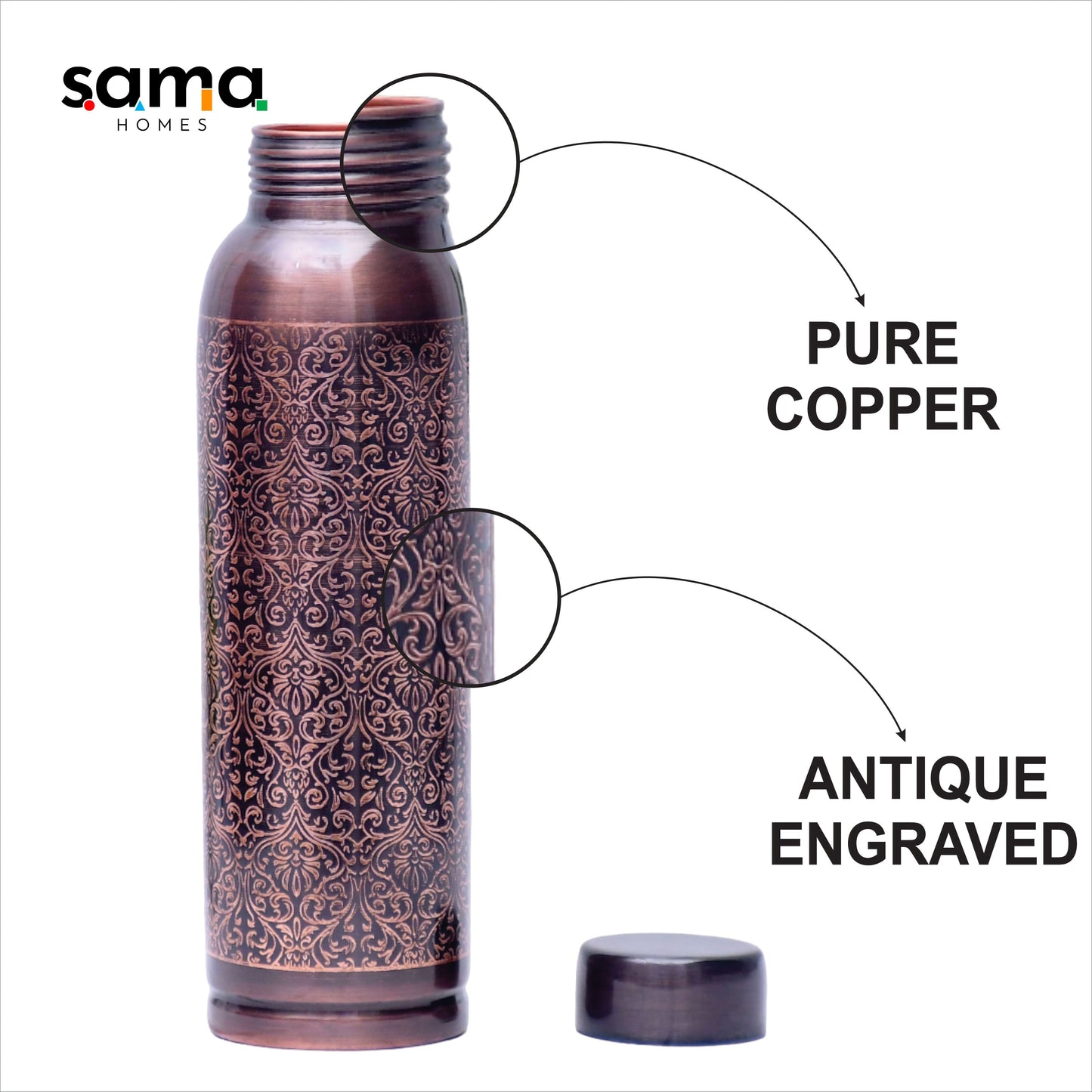 SAMA Homes - pure copper water bottle milton antique engraved design
