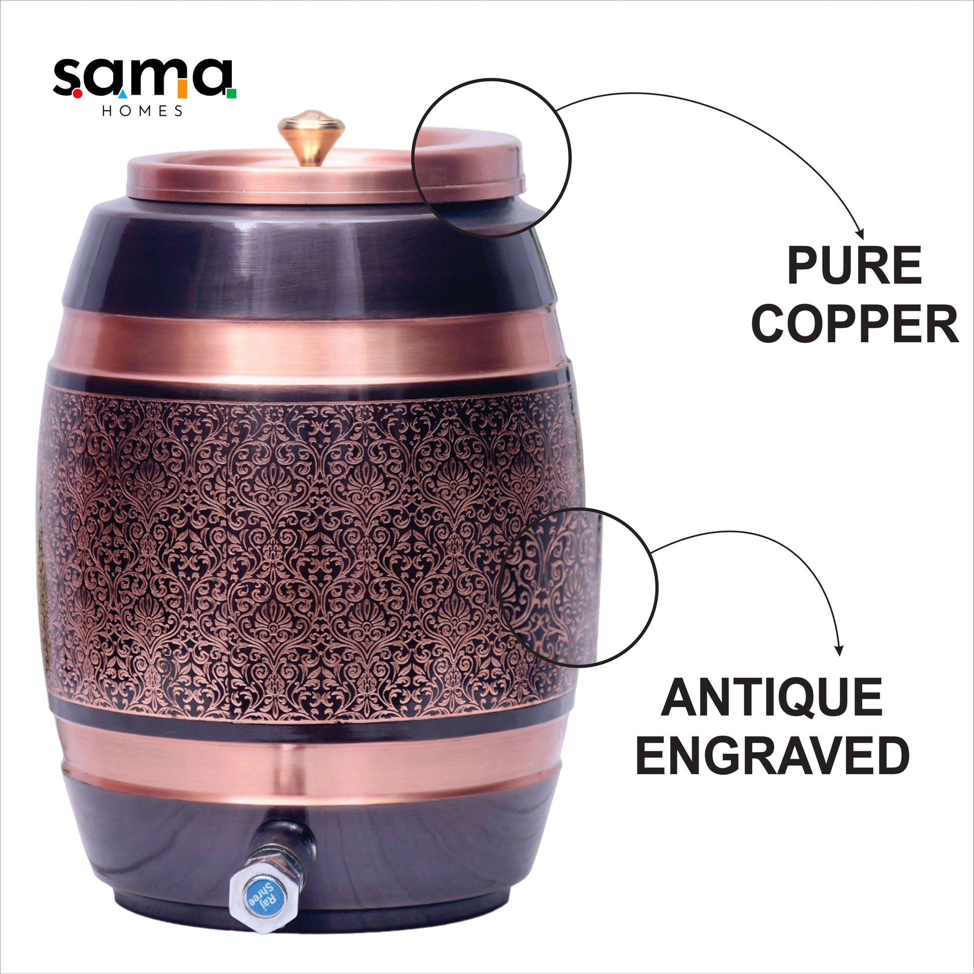 SAMA Homes - pure copper barrel antique engraved designed capacity 8000 ml