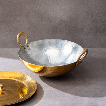 Ayurveda Starter Kit (1 Brass Kadhai, 1 Copper Tumbler, 1 Kansa (Bronze) Thaali - 10.5") - Sama Homes