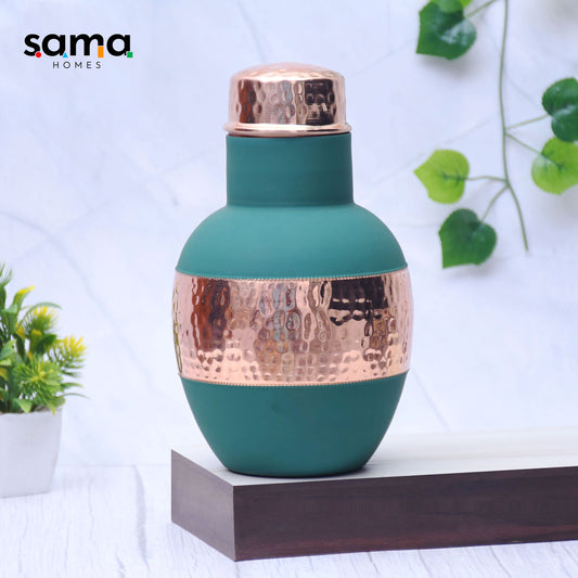 SAMA Homes - pure copper silk green apple pot with inbuilt glass capacity 1200ml
