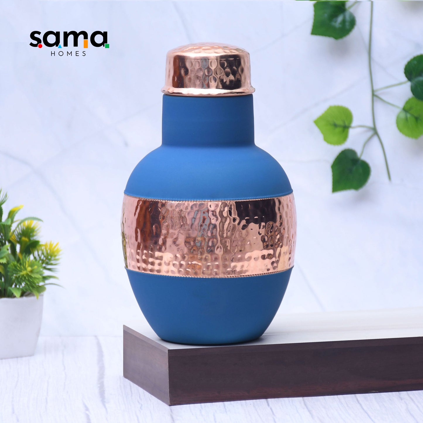 SAMA Homes - pure copper silk blue apple pot with inbuilt glass capacity 1200ml