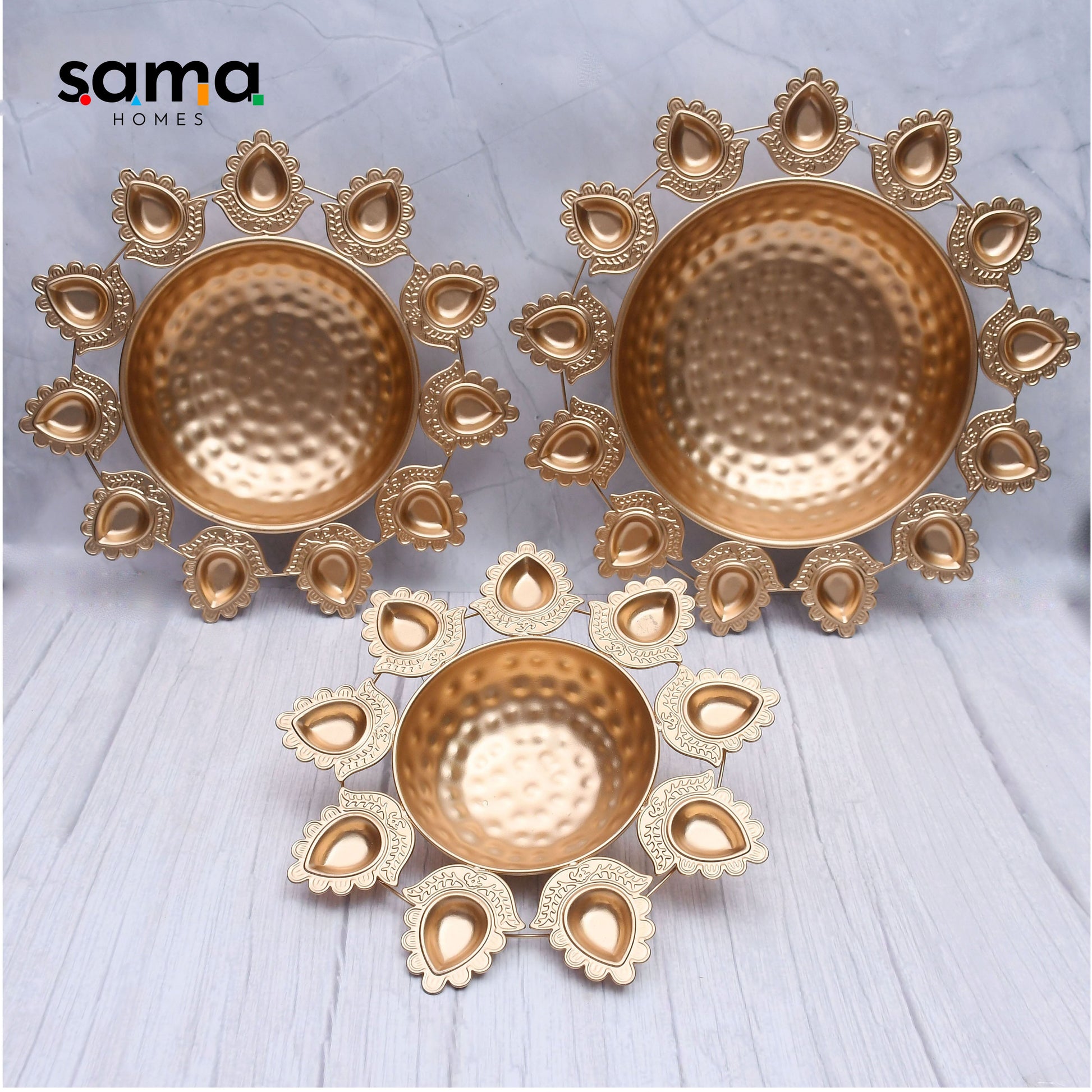 SAMA Homes - exclusive lotus diya urli set of 3
