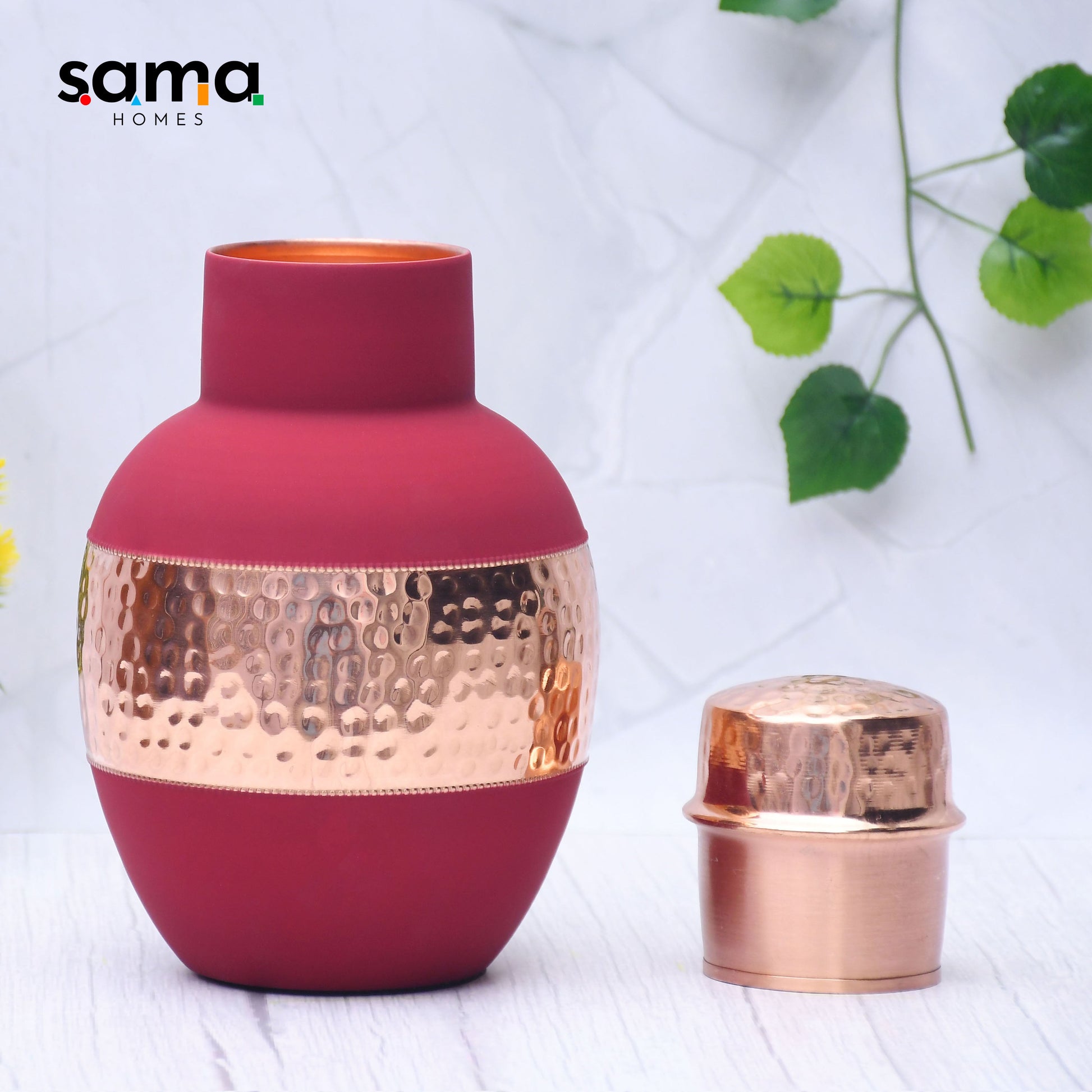 SAMA Homes - pure copper silk red cherry apple pot with inbuilt glass capacity 1200ml