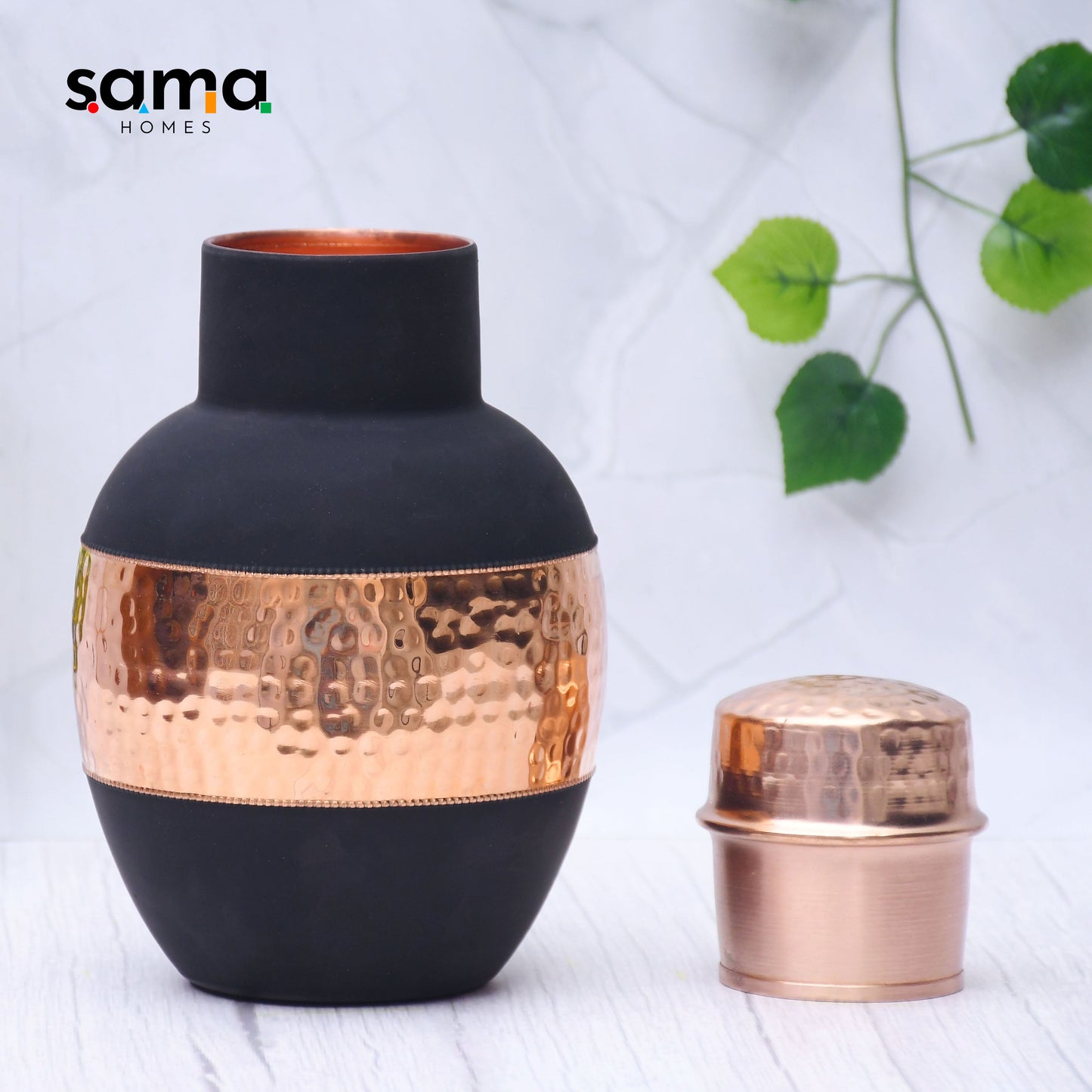 SAMA Homes - pure copper silk black apple pot with inbuilt glass capacity 1200ml