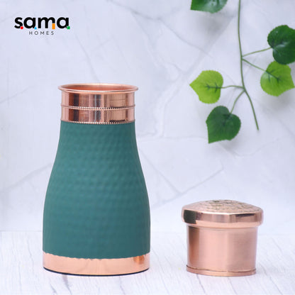 SAMA Homes - pure copper silk green bedside jar with inbuilt glass capacity 1000ml