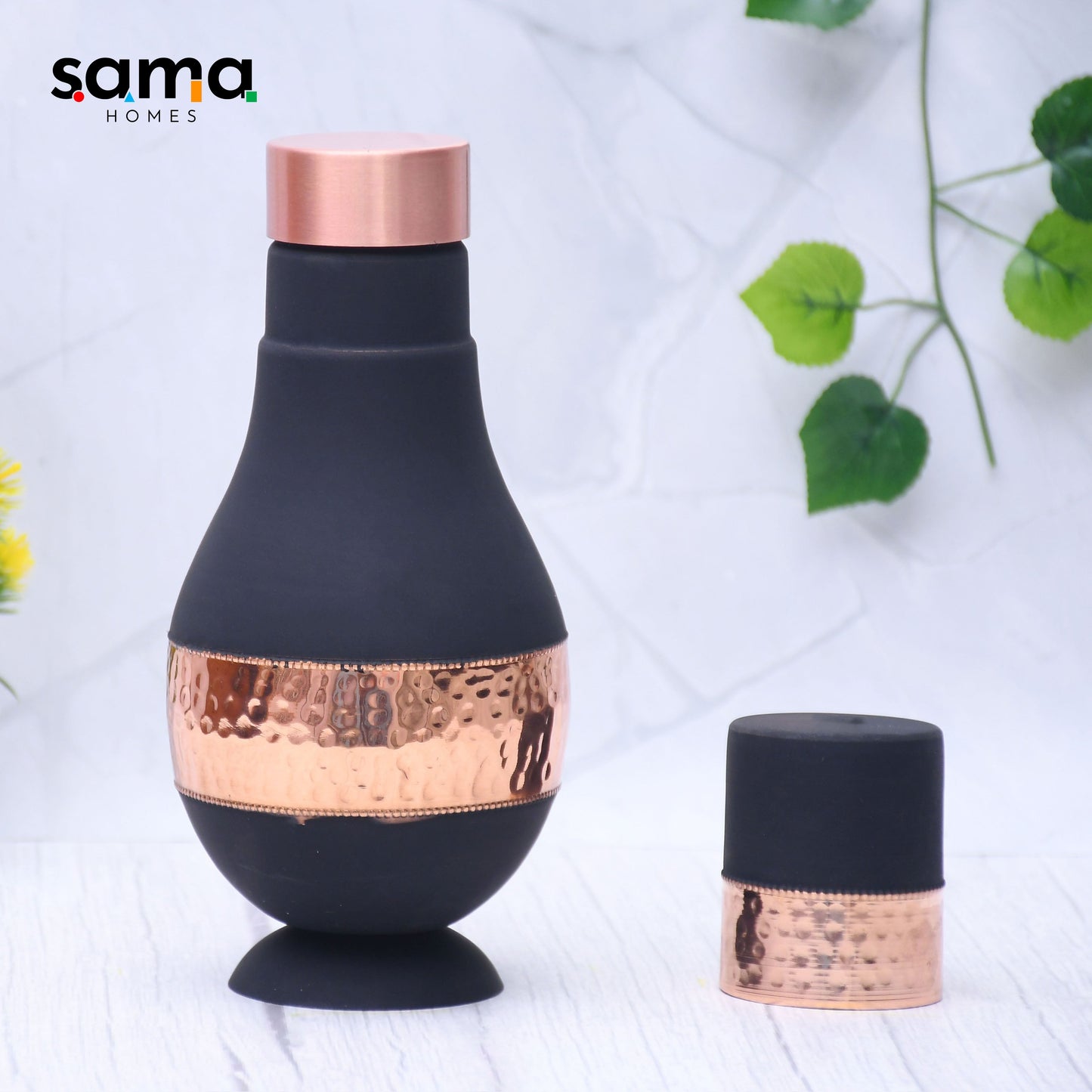 SAMA Homes - pcl pure copper tulip half hammered and green silk finish vase shape bedroom bottle capacity 1400ml
