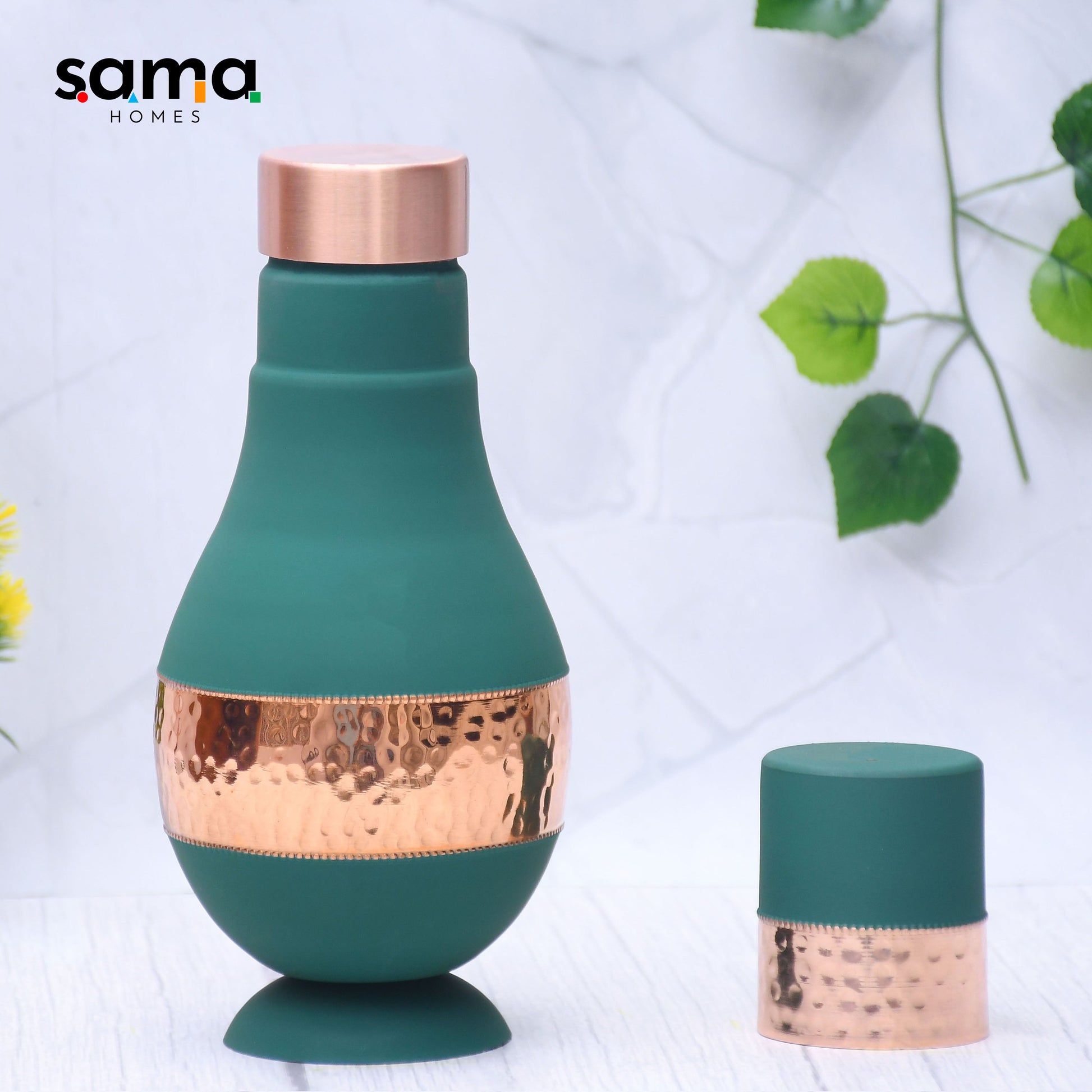 SAMA Homes - pure copper silk green modern surahi with inbuilt glass capacity 1000ml