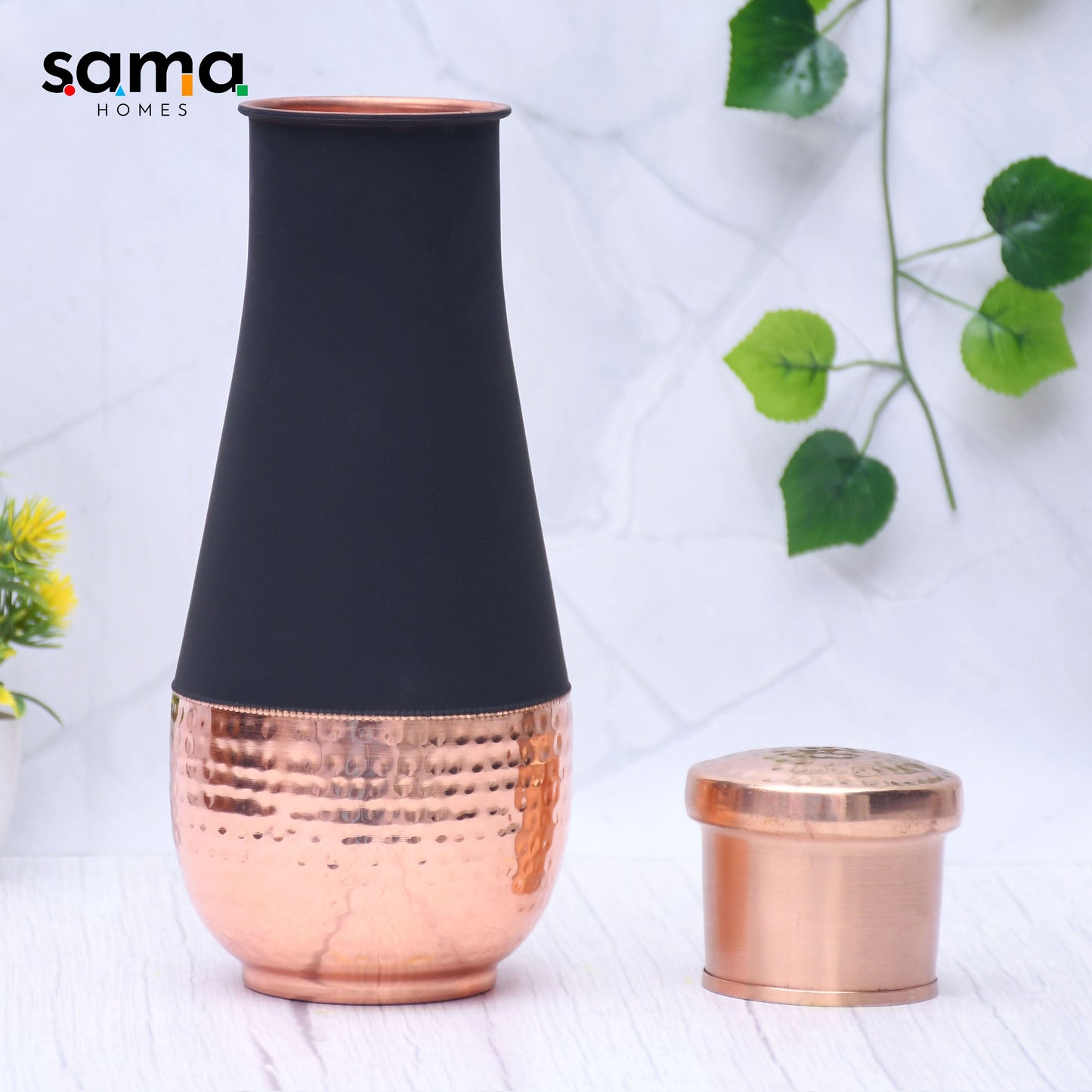 SAMA Homes - pcl pure copper bedroom water bottle with inbuilt glass matka pot hammered drinkware storage purpose capacity 1250ml