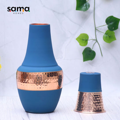 SAMA Homes - pure copper silk blue venus pot with inbuilt glass capacity 1400ml