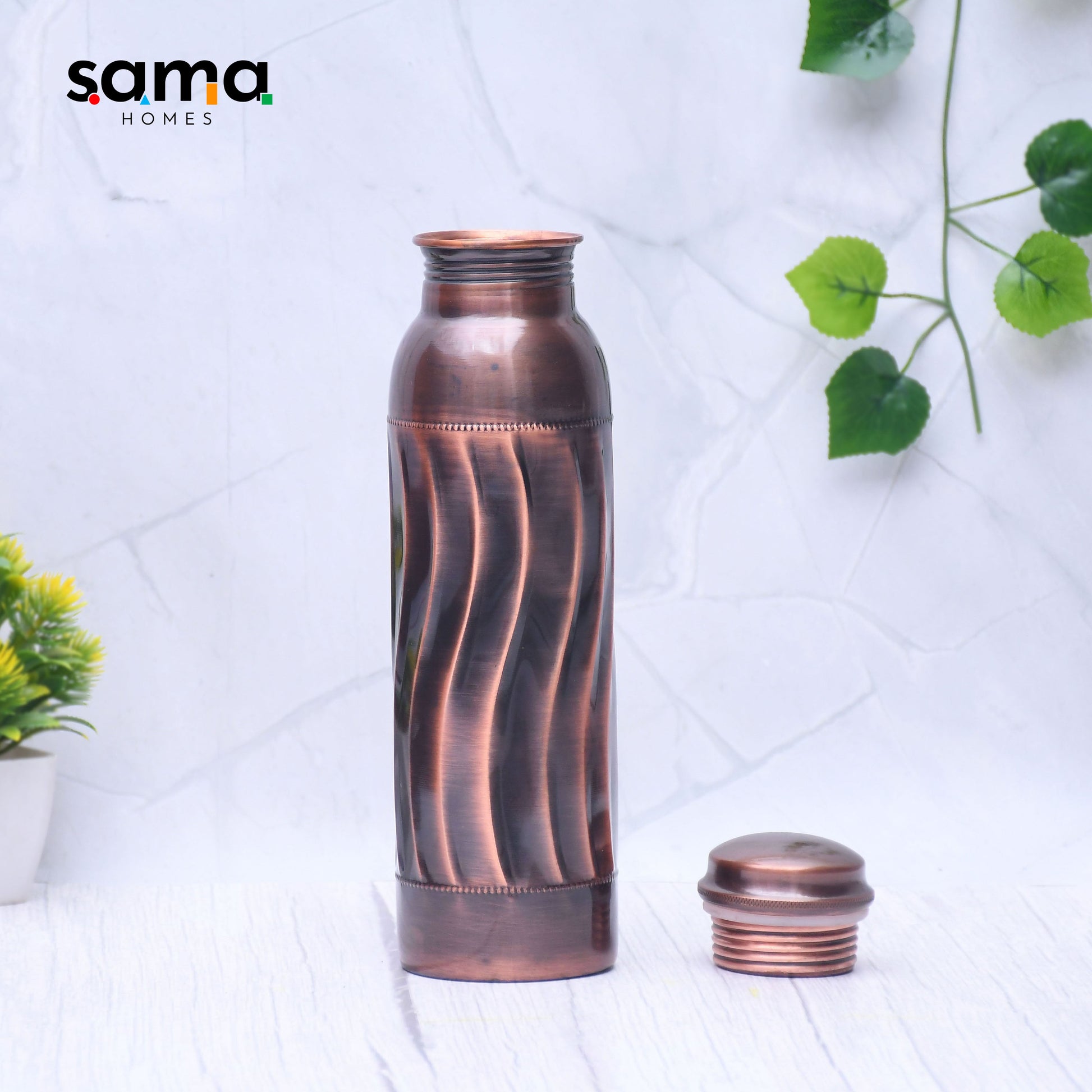 SAMA Homes - pure copper water bottle antique waved design