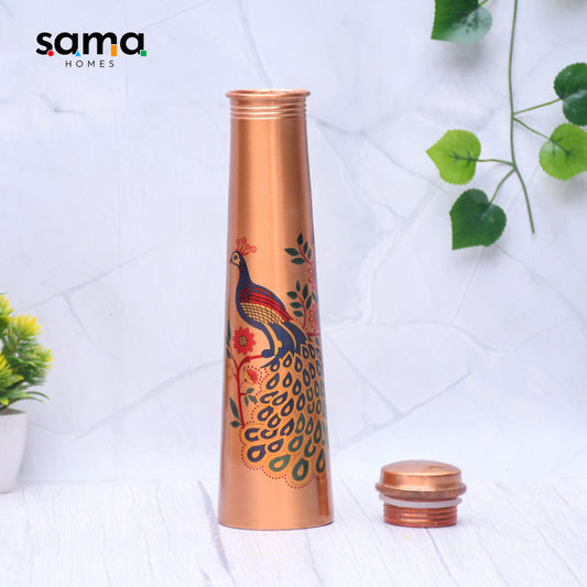 SAMA Homes - pure copper water bottle unique peacock printed designed