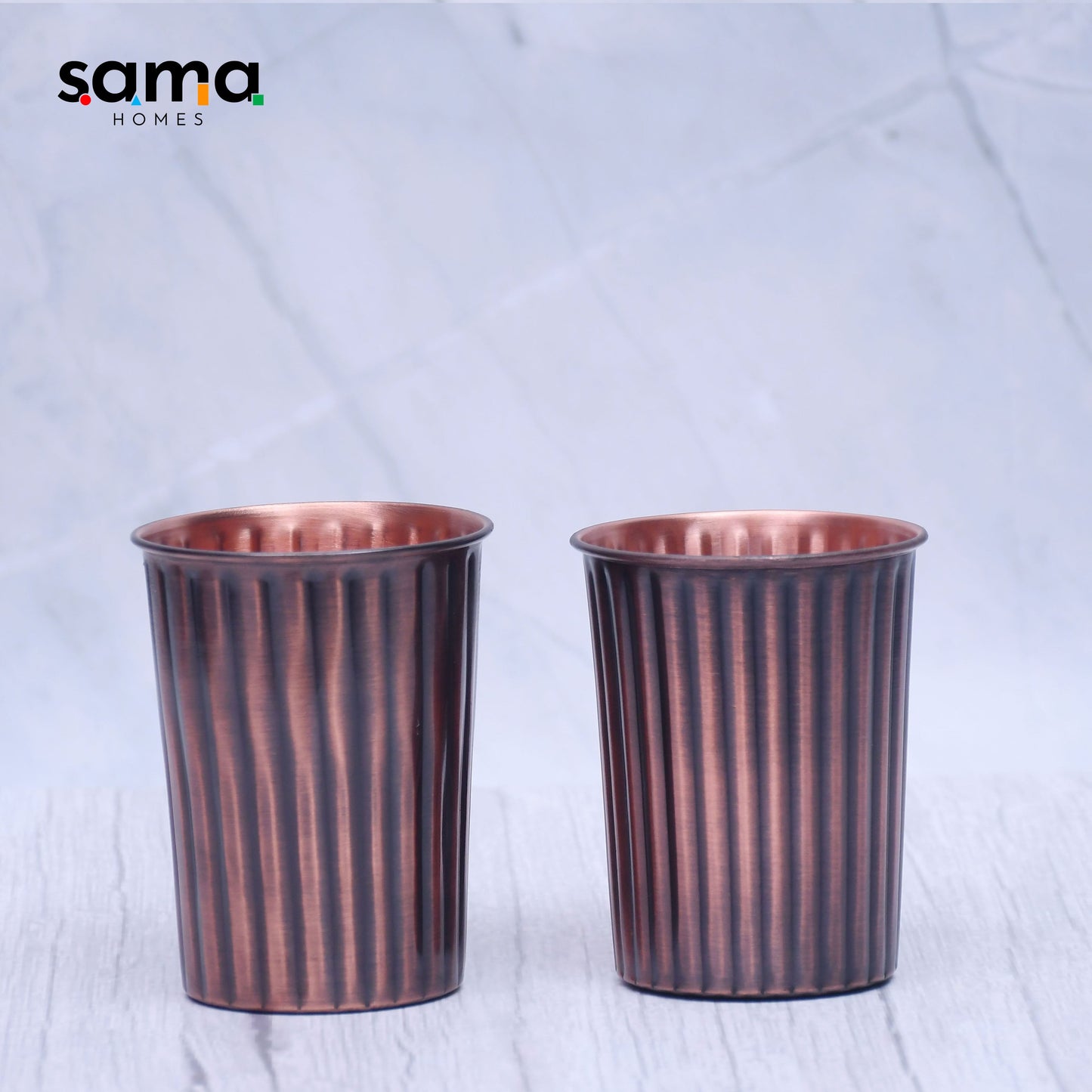 SAMA Homes - pure copper water glass set of 2 antique rope design tumbler capacity 300ml