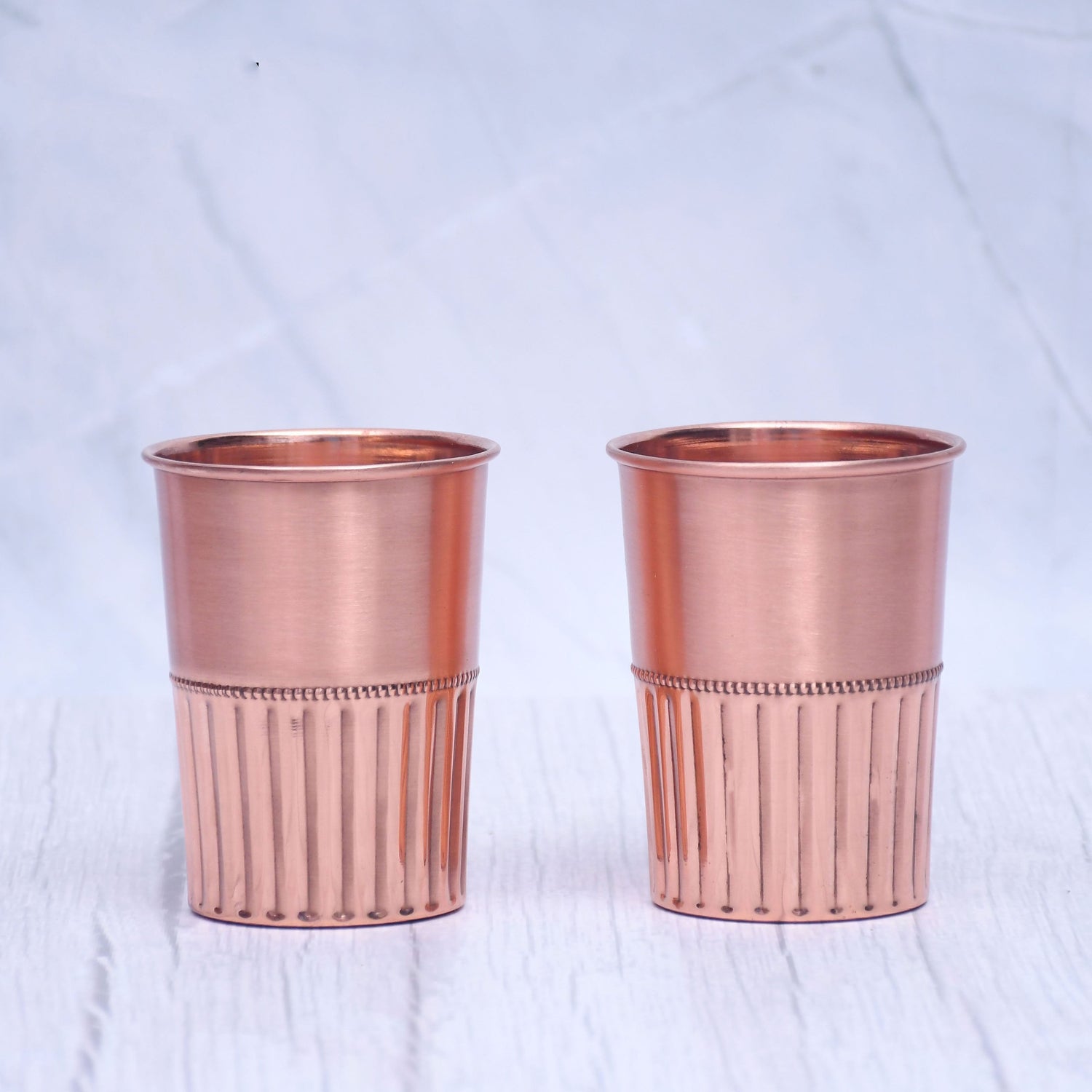 Pure Copper Water Glass Set of 2 Half Rope Design Tumbler Capacity 300ML - Sama Homes