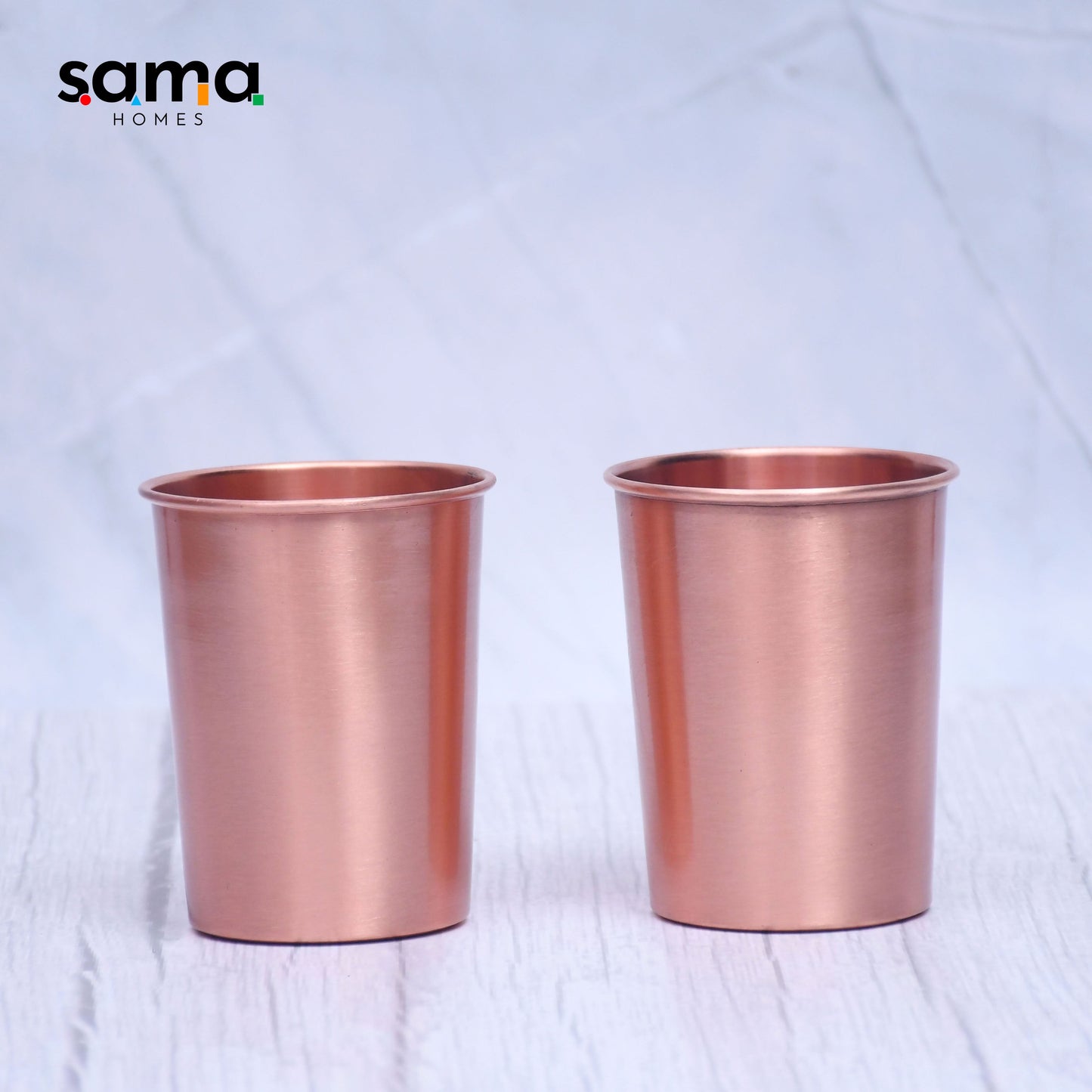 SAMA Homes - pure copper plain glossy water glass set of 2 tumbler capacity 300ml