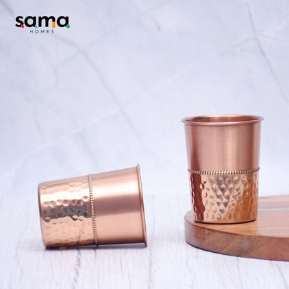 SAMA Homes - pure copper water glass set of 2 half hammered design tumbler capacity 300ml